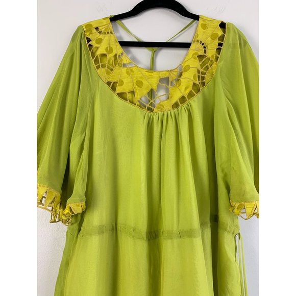 Beau Bois Silk Chartreuse Polka Dot Artsy Dress L - Picture 4 of 12